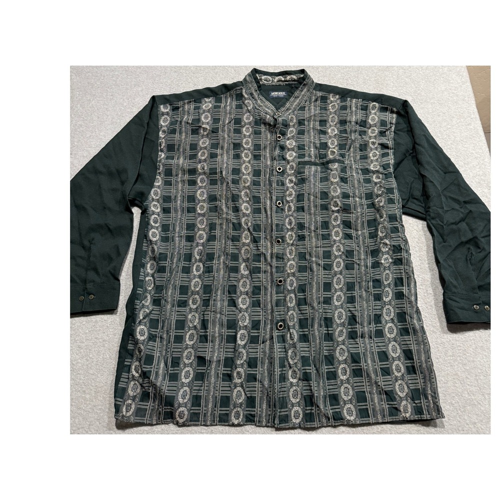 Montique New York Mens 3XL Forest Green Patterned Mandarin Collar Button Down